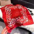 Elegant red square silk scarf with white rose floral patterns and gold chain print details - 70fj-369 Big Red / 70*70cm