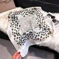 Silk-textured square scarf with black polka dots, rose patterns and orange chain borders - 70fj-370 White / 70*70cm