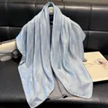 Light blue houndstooth silk scarf for women featuring a shimmering pearl coating finish - 90x90cm / Sky Blue