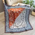 Orange and white paisley print faux silk square scarf with brown borders and satin finish - 90sj-017 Orange / 90*90cm