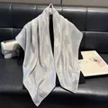 Silver-grey houndstooth silk-like square scarf with elegant glossy finish and drape - 90x90cm / Gray