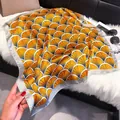 Vibrant orange and navy blue geometric patterned square silk scarf displayed on white fur - 70fj-378 Orange / 70*70cm