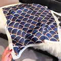 Navy and gold geometric fan pattern square silk scarf on a luxury plush background - 70fj-379 Purple Blue / 70*70cm