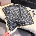 Classic black and white paisley silk square scarf with elegant beige borders - Black 2