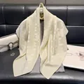 Elegant cream white houndstooth jacquard square scarf with premium silk texture - 90x90cm / Beige