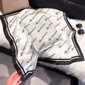 Elegant 70cm silk square scarf in ivory and black with decorative letter print finish - 70fj-384 Black And White / 70*70cm