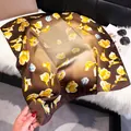70cm silk-feel square scarf with yellow tulips on dark brown background spread on fur - 70fj-385 Dark Brown / 70*70cm
