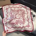 Vintage red paisley silk-style 70cm scarf in cream white with wide contrast border - 70fj-458-red / 70*70