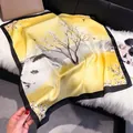 Silk-like square scarf with yellow scenic landscape print and black border frame - 70fj-386 Black And Yellow / 70*70cm
