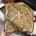 70cm elegant paisley silk square scarf in brown and gold with baroque patterns - 70fj-585 Earth Yellow / 70*70
