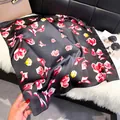 Elegant black silk square scarf featuring vibrant pink and yellow tulip floral prints - 70fj-388 Red And Black / 70*70cm