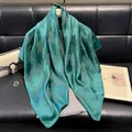Peacock green silk scarf with hounds-tooth texture and subtle shimmer accents - 90x90cm / Green