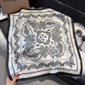 Classic black and white paisley silk square scarf with vintage border pattern - 70fj-460-black / 70*70