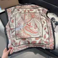 Retro paisley ivory square silk scarf with orange patterns and black border design - 70fj-464-black / 70*70
