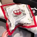 Elegant 70cm square silk scarf with a vintage red carriage print on a white base - 70fj-392 Red / 70*70cm