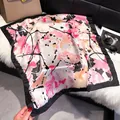 Modern pink and orange abstract graffiti silk square scarf with bold black border trim - Pink and Black