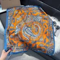 Silk-like square scarf featuring classic orange and blue paisley print on soft faux fur - 70fj-465-orange Blue / 70*70