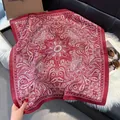 Elegant 70cm red satin square scarf with white paisley print on white plush background - 70fj-588 Red / 70*70