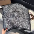 French style 70cm square silk scarf with black and white Paisley pattern and geometric border - 70fj-589 Black / 70*70