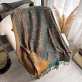 Scialle etnico con motivo paisley e frange, colori contrastanti turchese e arancio - Verde