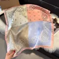Square silk-feel scarf featuring multi-color paisley patterns and chic panel design - 70fj-442-pink / 70*70