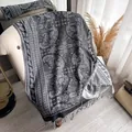 Retro paisley cashmere-feel scarf in black and white with elegant fringe trim - Gray