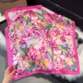 Pink silk square scarf featuring vibrant floral paisley prints and smooth satin finish - 70fj-446-pink / 70*70