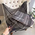 Elegant pleated black silk-feel scarf with white contrast edges and sheer mesh texture - Large Square / Black