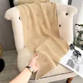 Sheer khaki pleated silk scarf with wavy white hem for women beach hair accessory - 110x40cm / Khaki
