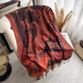 Bohemian paisley pashmina shawl with fringes in warm red and orange tones - Black Red