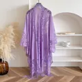 Eleganter lila Spitzen-Cardigan mit hohlen Blumenmustern und Fransen für Damen - Lila