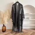 Elegante zwarte kanten cardigan met franjes voor een Cheongsam-stijl - Zwart