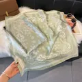 Elegant light green paisley faux silk square scarf with premium satin finish and white border - Green