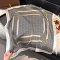 Square silk scarf featuring classic black and white geometric Greek key and gold chain patterns - Black White Geometric Greek Key Style / 70x70cm / Black and White