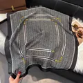 Elegant silk scarf featuring black and white geometric patterns and gold chain motifs - Geometric Greek Key Equestrian Link Style / 70x70cm / Black