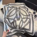 70cm black and white equestrian print satin scarf with horseshoe and chain patterns - 70fj-452-white / 70*70
