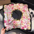 Elegante foulard in seta da 70 cm con stampa a tulipani e bordo a catena - 70fj-498-magenta / 70*70