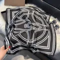 Retro black and white satin silk square scarf with horsebit and chain patterns - 70fj-453-black / 70*70