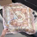 Pink satin square scarf with vintage equestrian chain print for women's elegant accessory - 70fj-454-pink / 70*70