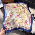 Elegant French floral and chain print 70cm square silk scarf for stylish women - 70fj-502-blue / 70*70