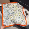 Elegant 70cm square silk scarf featuring vintage floral patterns and bright orange borders - 70fj-456-orange / 70*70