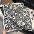 70cm vintage square silk scarf with black and white floral pattern for styling - 70fj-463-black / 70*70