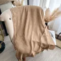 Ethnic style color-block pashmina shawl in camel gold with fringe and silk texture - 185x65 / Khaki