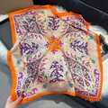 70cm silk-like square scarf featuring retro paisley floral print and orange borders - 70fj-468-orange / 70*70