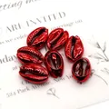 Set of 7 electroplated red metallic cowrie shell beads for DIY jewelry making - Red