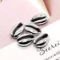 Five pieces of polished silver plated cowrie shell beads for DIY jewelry making - 16-18mm (50 Pieces/Pack) / Silver