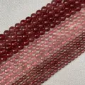 Assorted natural pink strawberry crystal and garnet round beads for DIY jewelry making - Strawberry Quartz (Size 4)