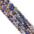 Cuentas redondas de ágata craquelada azul galvanizada para joyas y pulseras DIY - 6mm / Azul Púrpura Metálico Craquelado (Estilo 4)