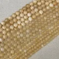 Tiras de cuentas redondas de piedra natural crema de varios tamaños para joyería DIY - Jade amarillo