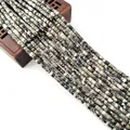Rangs de perles cylindriques en jaspe naturel aux motifs marbrés noirs et blancs - Cylindre à Motif Marbre Noir et Blanc (11) / 2x4mm